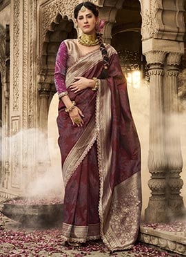Maroon Soft Banarasi Silk Zari Embroidered Saree