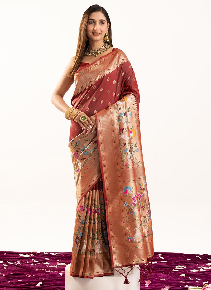 Maroon Soft Banarasi Silk Zari Woven Saree Festive Wear