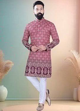 Maroon Soft Cotton Thread Embroidered Sequins Printed Kurta Pyjama