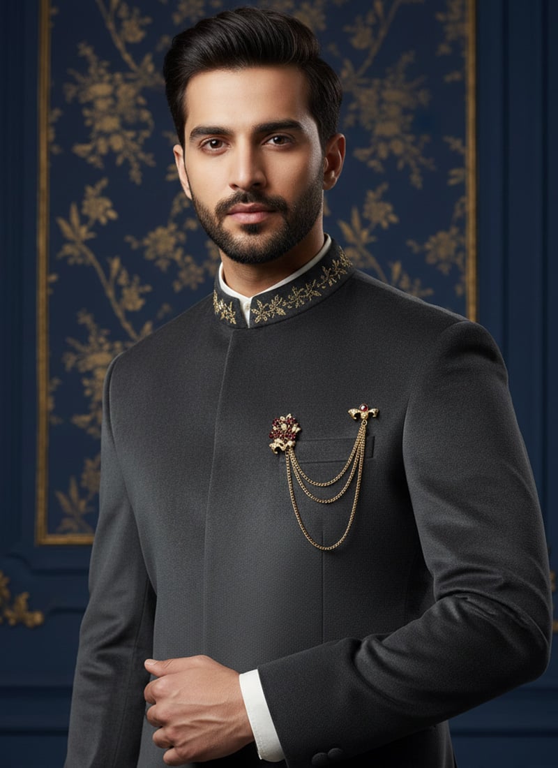 Maroon Stone Work Brooch For Men