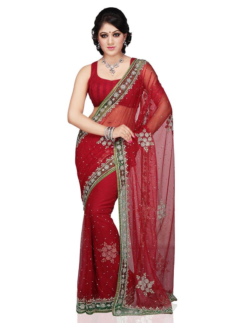 Maroon Stones Embellished Saree