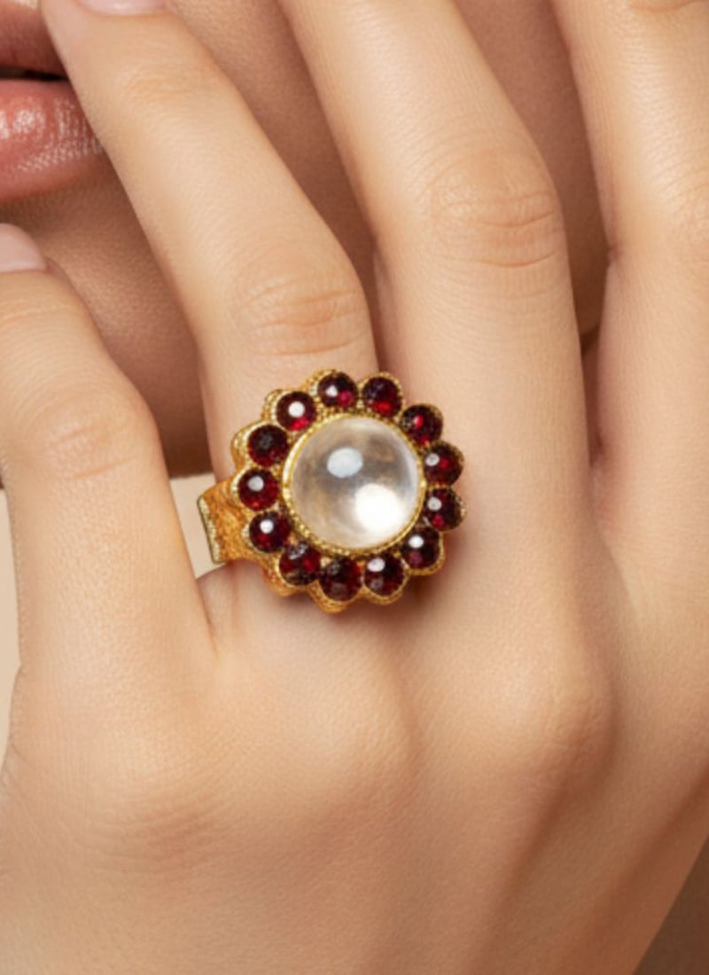 Maroon Stones Kundan Ring Festive Wear