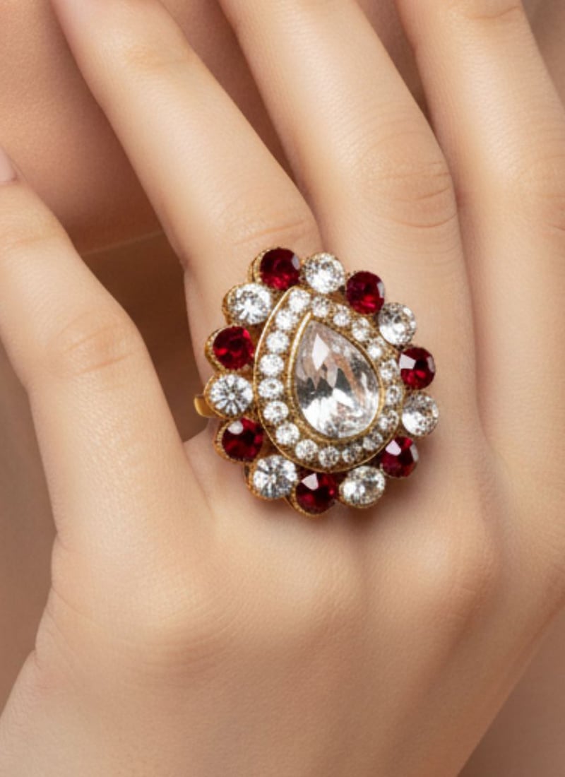 Maroon Stones Kundan Ring Festive Wear