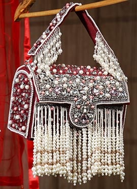 Maroon Suede Crystals Clutch