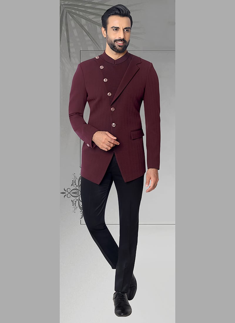 Maroon Terry Rayon Jodhpuri Suit Wedding Wear