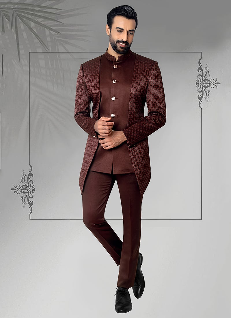 Maroon Terry Rayon Jodhpuri Suit Wedding Wear