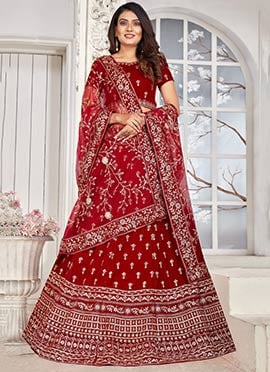 Maroon Velvet A Line Diwali Special Lehenga With Embroidery And Sequins