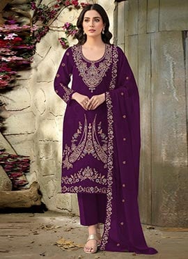 Maroon Velvet Embroidered Pakistani Straight Pant Suit