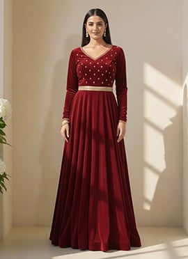 Maroon Velvet Zari Sequins Gown