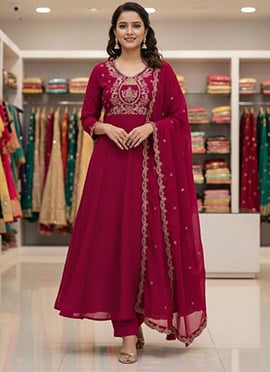Maroon Vichitra Silk Embroidered Sequins Anarkali Suit