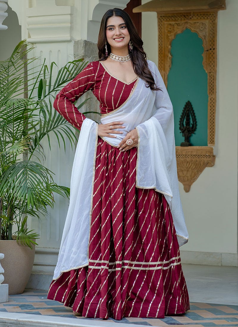 Maroon Vichitra Silk Embroidered Sequins Lehenga After Six Wear