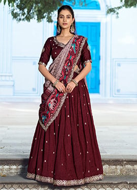 Maroon Vichitra Silk Embroidered Sequins Lehenga
