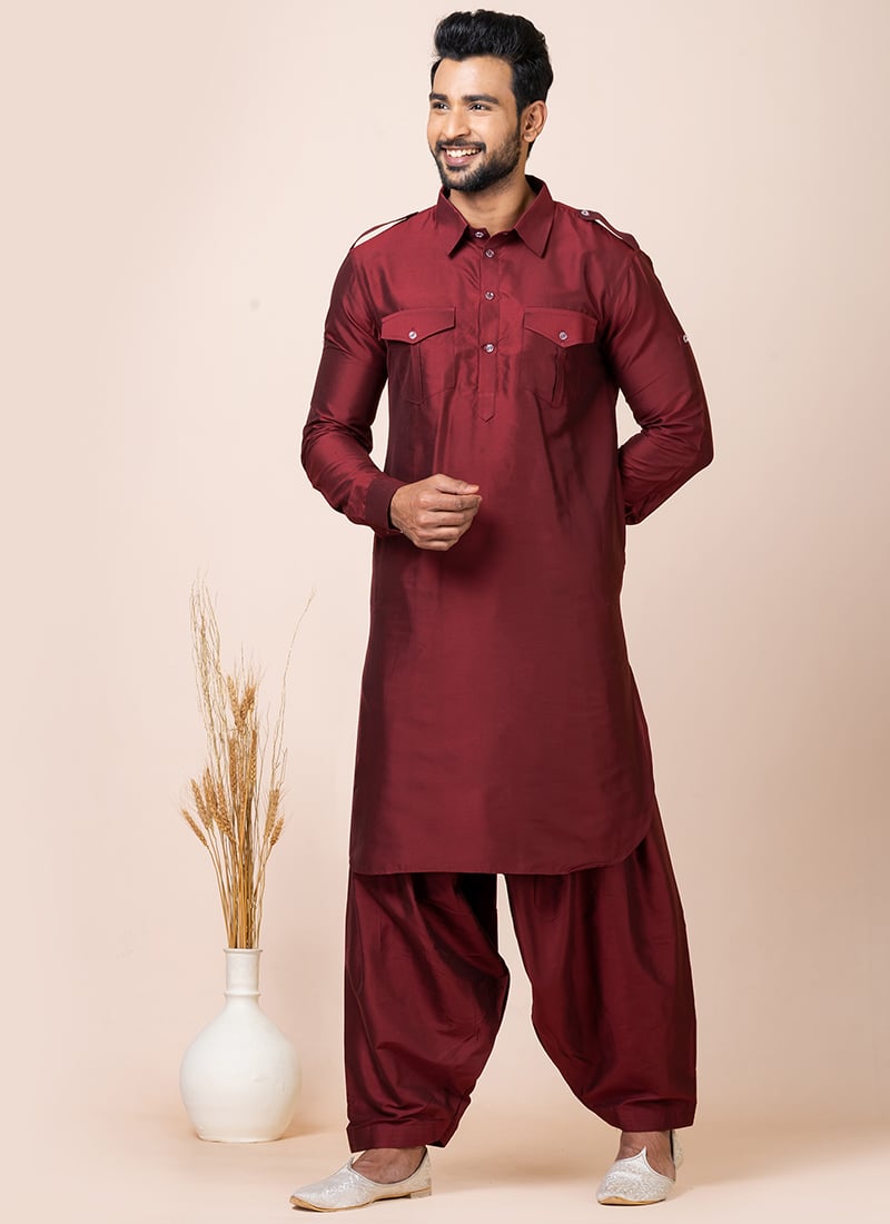 Maroon Viscose Pathani Set After Six Wear