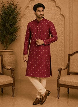 Maroon Viscose Rayon Printed Kurta For Men