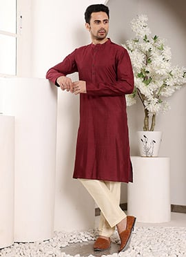 Maroon Viscose Silk Kurta Pyjama