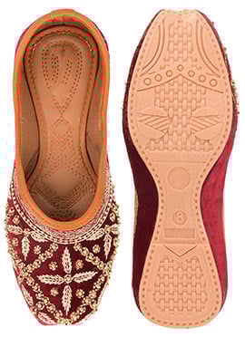 Maroon Zardosi Hand Embroidered Moti And Stone Work Juti