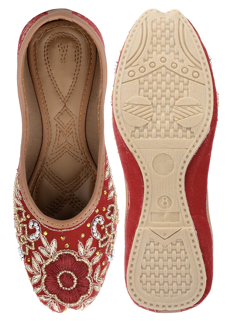 Maroon Zardosi Hand Embroidered With Moti And Stone Work Juti