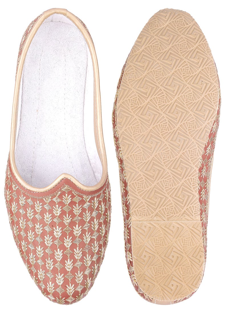 Maroon Zari Embroidered Mojri