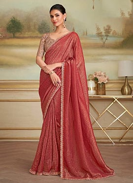 Maroonish Red Georgette Embroidered Sequins Saree