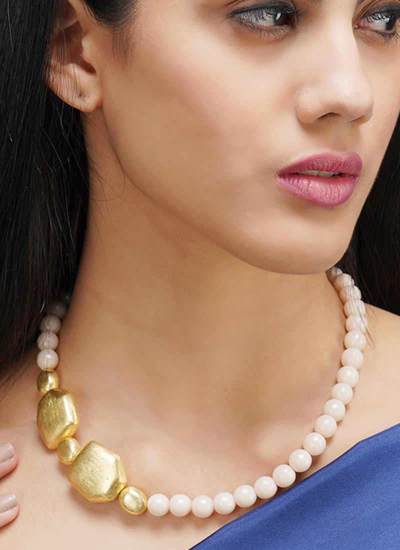 Matte Gold Brass Necklace Party Wear