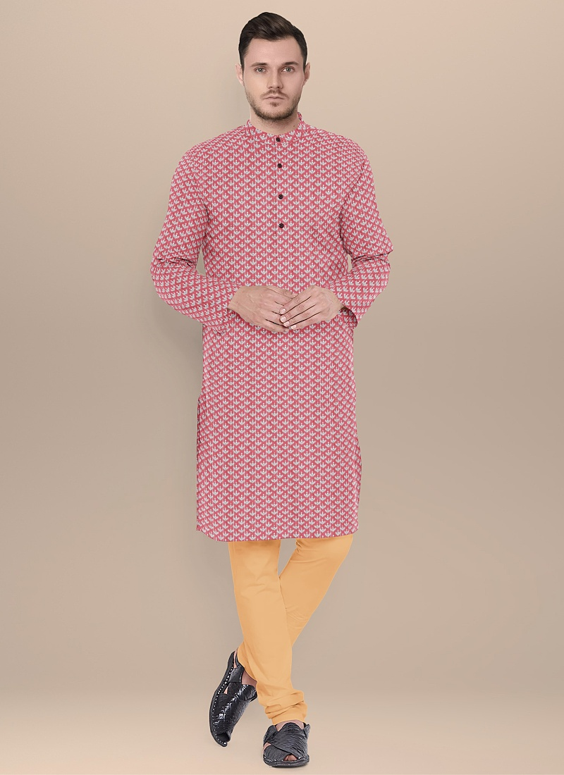 Mauve Art Silk N Beige Kurta Pyjama Set