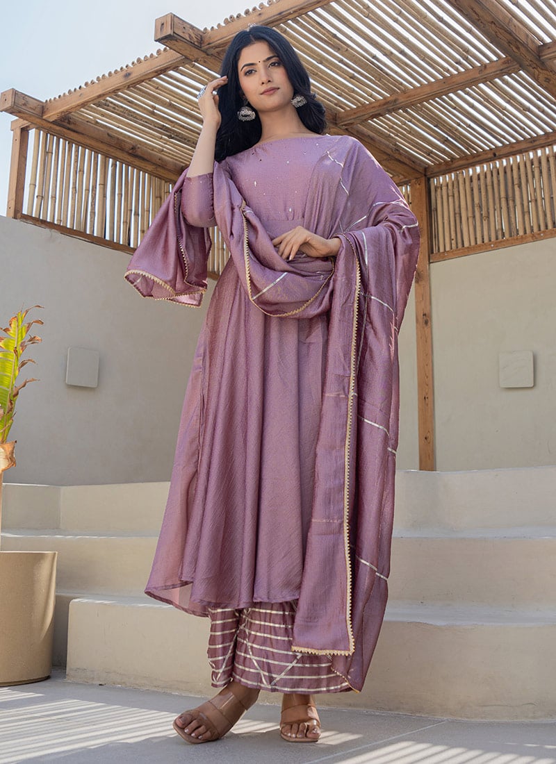 Mauve Chiffon Crepe Gota Palazzo Suit