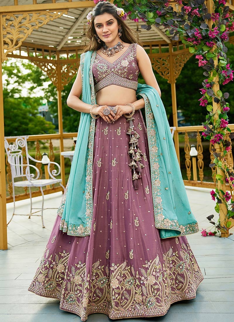 Mauve Chiffon Embroidered Sequins Lehenga