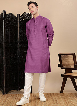 Mauve Cotton Textured Kurta