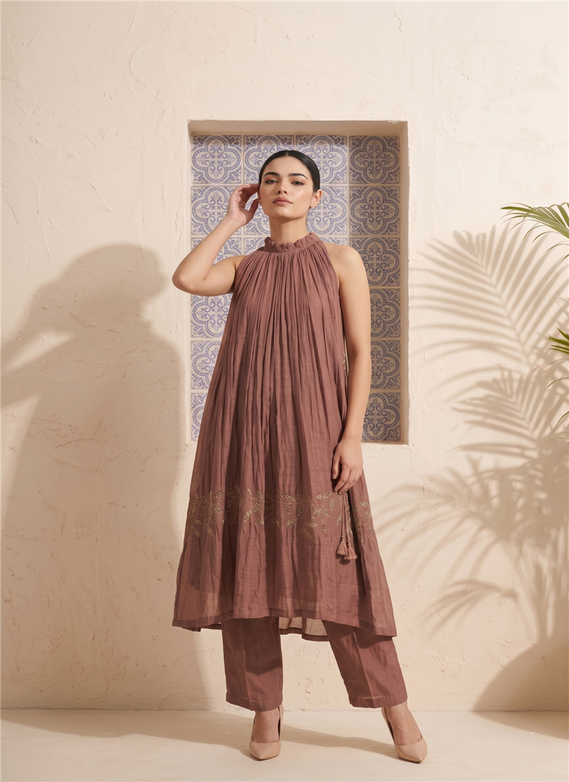 Mauve Embroidered Cotton Kurta Set After Six Wear