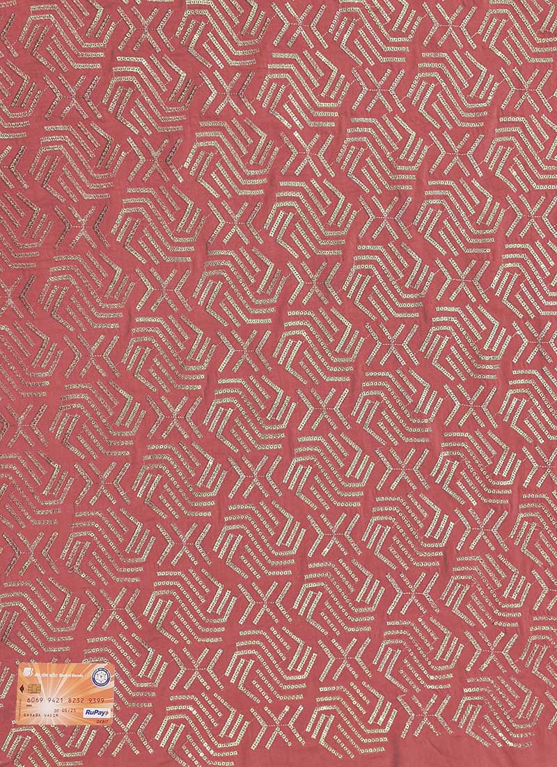 Mauve Embroidered N Sequins Art Silk Fabric