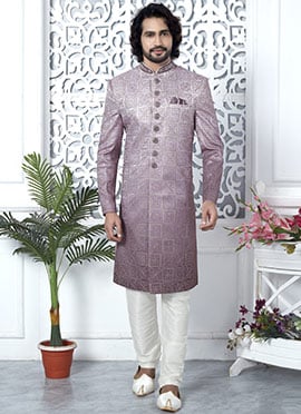 Mauve Embroidered Silk Classic Sherwani