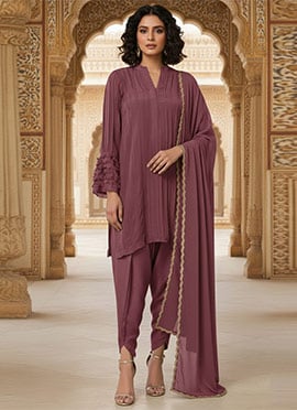 Mauve Faux Georgette Dhoti Style Salwar Suit