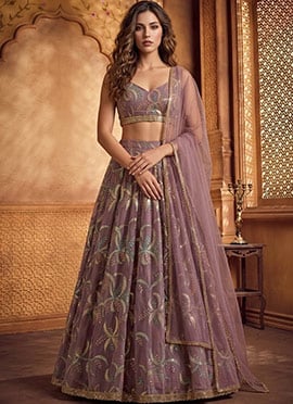 Mauve Faux Georgette Embroidered Lehenga