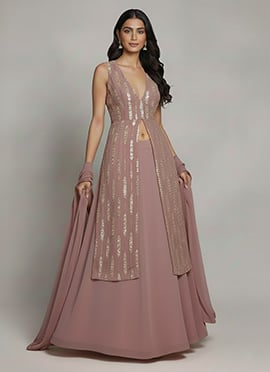 Mauve Faux Georgette Embroidered Sequins A Line Lehenga