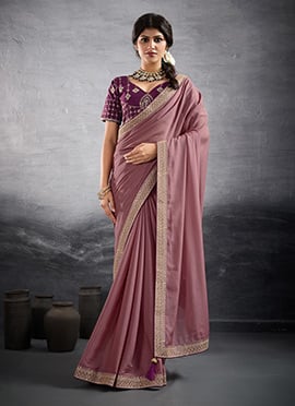 Mauve Faux Georgette Embroidered Sequins Saree