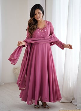 Mauve Faux Georgette Embroidered With Beads Work Anarkali Suit