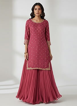 Mauve Faux Georgette Sequins Zari Long Choli Lehenga Set
