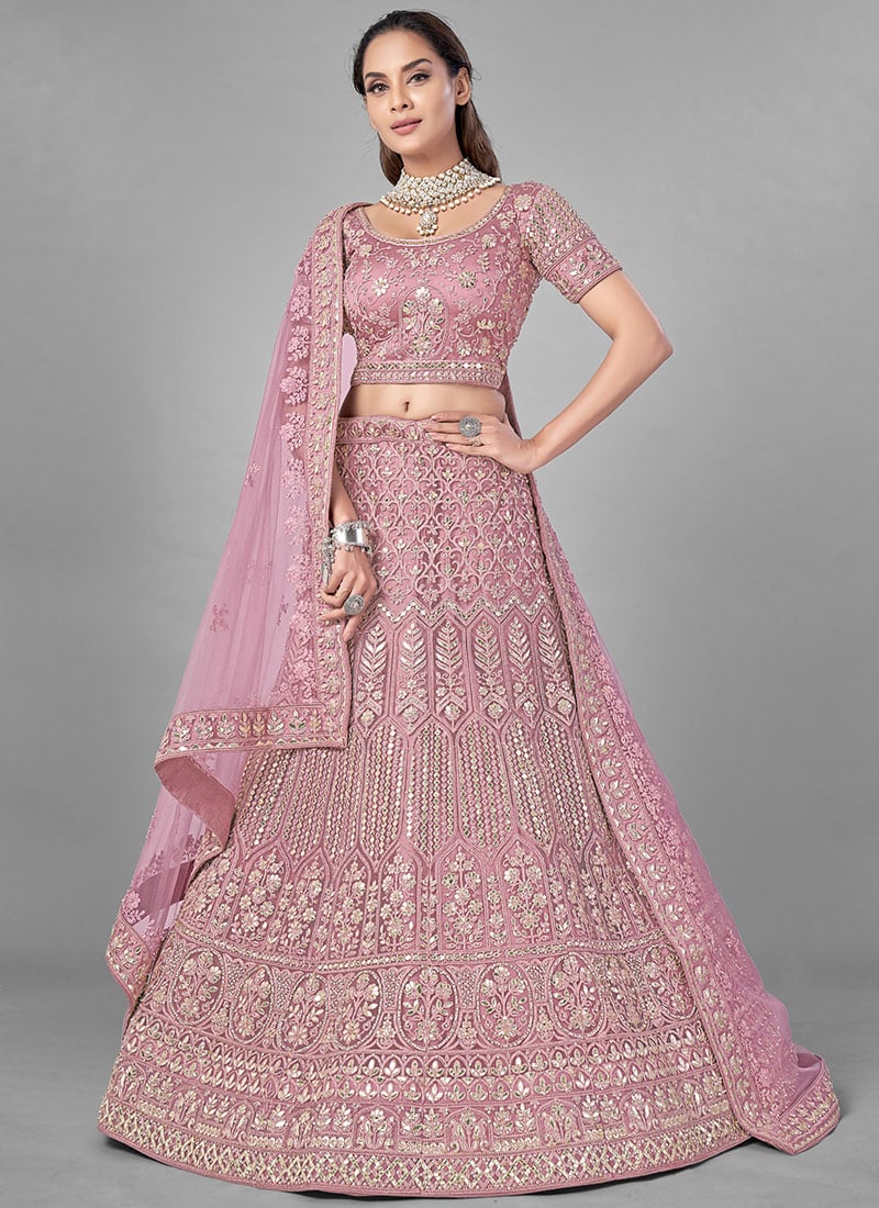 Mauve Georgette A Line Lehenga Wedding Wear
