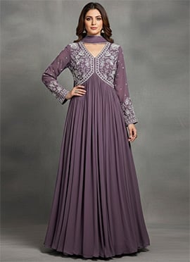 Mauve Georgette Beads Hand Work A Line Anarkali Suit
