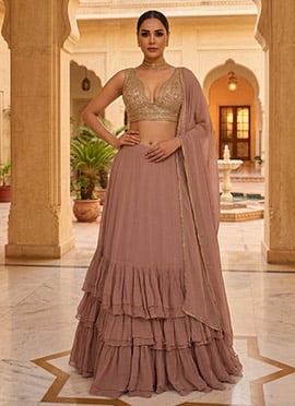 Mauve Georgette Hand Embroidered Lehenga