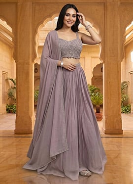 Mauve Georgette Sequins Hand Embroidered Lehenga