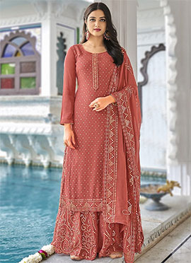 Buy Mauve Georgette Tikki work Palazzo 