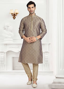 Mauve Jacquard Silk Brocade Kurta Pyjama