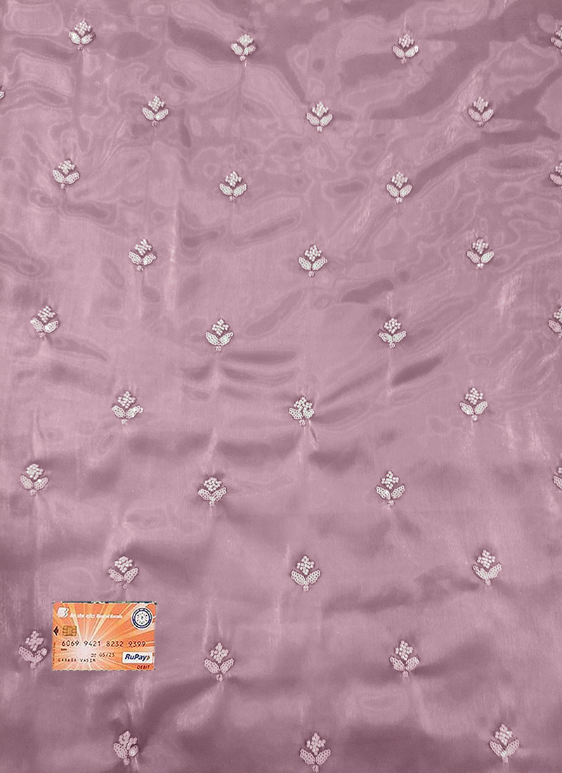 Dusty Lavender Organza Embroidered Fabric