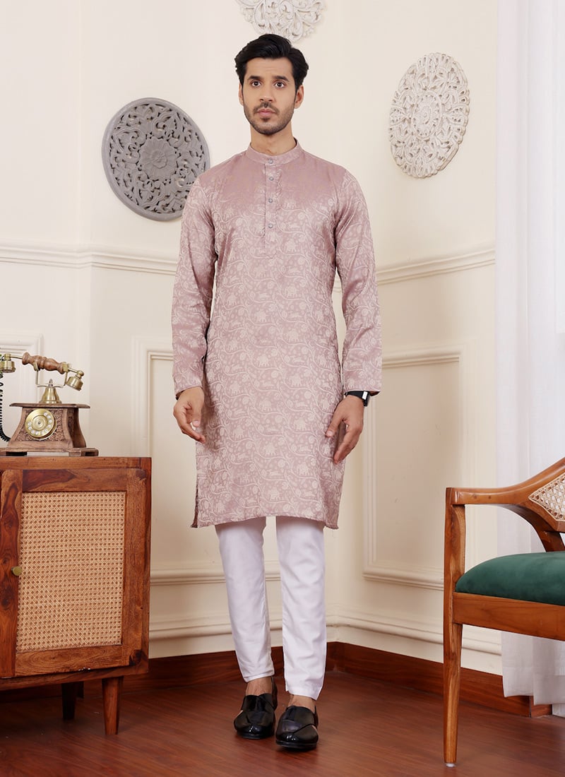 Mauve Modal Silk Jacquard Kurta