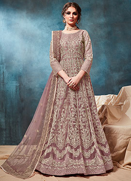 Mauve Net Embroidered Anarkali Suit