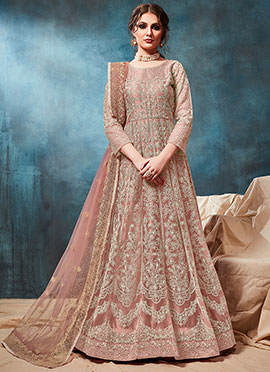 Mauve Net Embroidered Anarkali Suit
