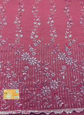 Mauve Net Embroidered Fabric