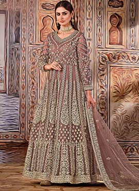 Mauve Net Embroidered N Sequins Anarkali Suit