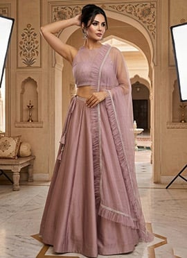 Mauve Net Hand Embroidered Sequins Lehen